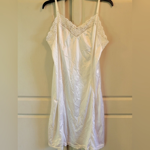 Vintage Liza Lawrence White Lace Trim Slip Dress - Picture 1 of 5